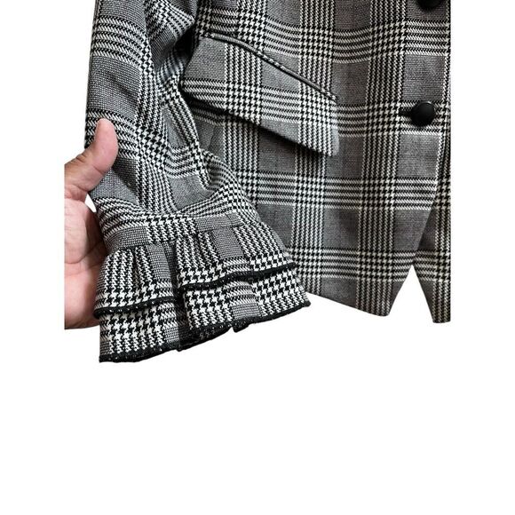 Tahari Arthur S Levine Flaw Glen Chek Pattern Ruffle Cuff Button Blazer Size 6 - Picture 6 of 12